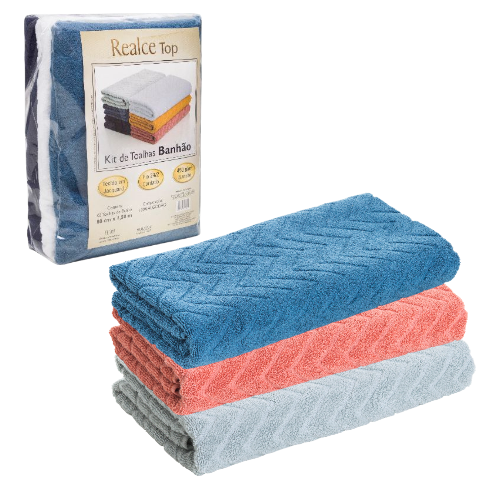 KIT BANHÃO 3PÇS CHEVRON SORTIDO 80CMX1,50M (1KIT)-SULTAN